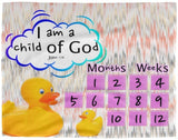 Cozy Plush Baby Milestone Blanket - I Am A Child Of God ~John 1:12~ (Design: Ducks)