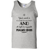 Bible Verse Men 100% Cotton Tank Top - "Psalm 119:105" Design 5 (Black Font) - Meditate Healing Christian Store