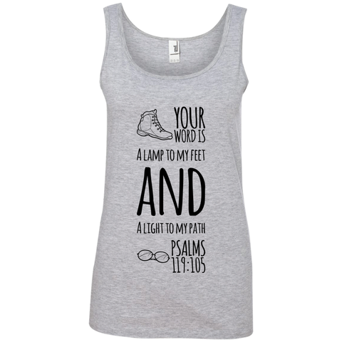 Bible Verses Ladies' 100% Ringspun Cotton Tank Top - "Psalm 119:105" Design 20 (Black Font) - Meditate Healing Christian Store