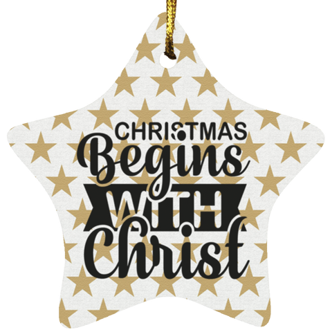 Durable MDF High-Gloss Christmas Ornament: Christmas Begins With Christ (Design: Star-Gold Star)