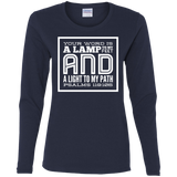 Bible Verse Ladies' Cotton Long Sleeve T-Shirt - "Psalm 119:105" Design 12 (White Font) - Meditate Healing Christian Store
