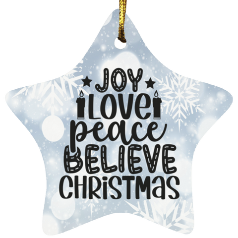 Durable MDF High-Gloss Christmas Ornament: Joy, Love, Peace, Believe, Christmas (Design: Star-White Snowflake)