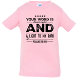 Bible Verse Infant Jersey T-Shirt - "Psalm 119:105" Design 16 (Black Font) - Meditate Healing Christian Store