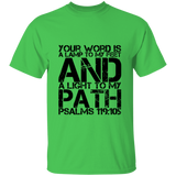 Bible Verse Men 5.3 oz. T-Shirt - "Psalm 119:105" Design 7 (Black Font) - Meditate Healing Christian Store