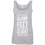 Bible Verse Ladies' 100% Ringspun Cotton Tank Top - "Psalm 119:105" Design 4 (White Font) - Meditate Healing Christian Store