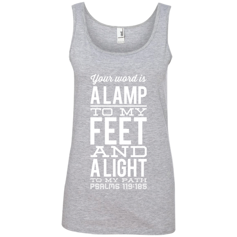 Bible Verse Ladies' 100% Ringspun Cotton Tank Top - "Psalm 119:105" Design 4 (White Font) - Meditate Healing Christian Store