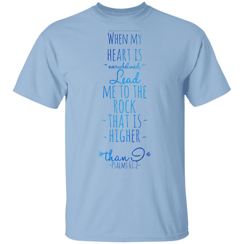 Bible Verse Men 5.3 oz. T-Shirt - "Psalm 61:2" Design 2 - Meditate Healing Christian Store