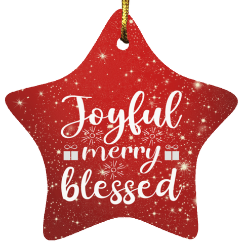 Durable MDF High-Gloss Christmas Ornament: Joyful Merry Blessed (Design: Star-Red)