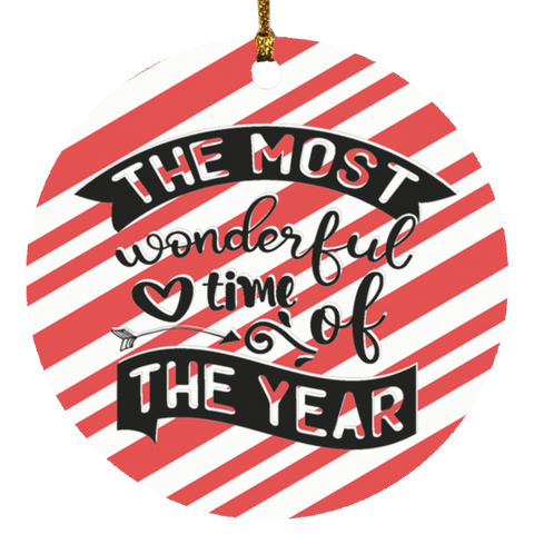 Durable MDF High-Gloss Christmas Ornament: The Most Wonderful Time Of The Year (Design: Round-Candy)