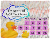 Cozy Plush Baby Milestone Blanket - I Am God's Masterpiece ~Ephesians 2:10~ (Design: Ducks)