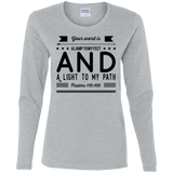 Bible Verse Ladies' Cotton Long Sleeve T-Shirt - "Psalm 119:105" Design 14 (Black Font) - Meditate Healing Christian Store