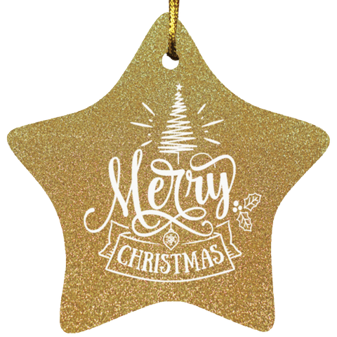 Durable MDF High-Gloss Christmas Ornament: Merry Christmas (Design: Star-Gold)