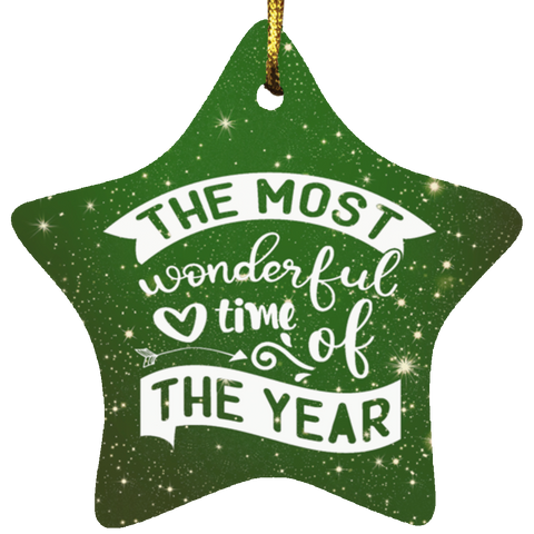 Durable MDF High-Gloss Christmas Ornament: The Most Wonderful Time Of The Year (Design: Star-Green)