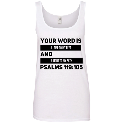 Bible Verses Ladies' 100% Ringspun Cotton Tank Top - "Psalm 119:105" Design 21 (Black Font) - Meditate Healing Christian Store