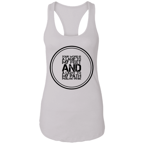 Bible Verses Ladies Ideal Racerback Tank - "Psalm 119:105" Design 8 (Black Font) - Meditate Healing Christian Store