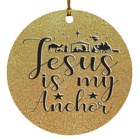 Durable MDF High-Gloss Christmas Ornament: Jesus Is My Anchor (Design: Round-Gold)