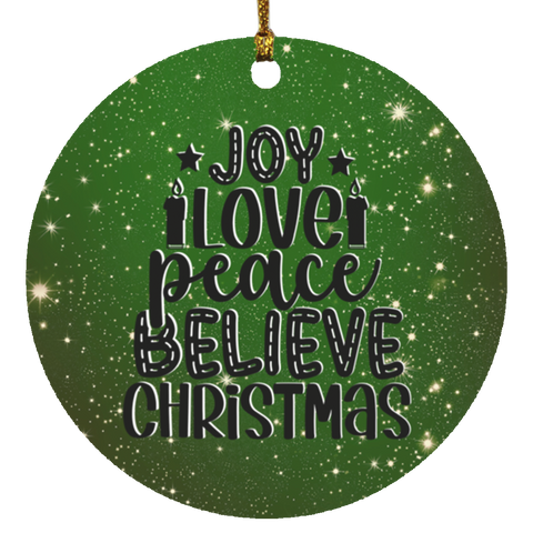Durable MDF High-Gloss Christmas Ornament: Joy Love Peace Believe Christmas (Design: Round-Green)