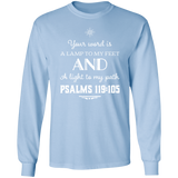 Bible Verse Long Shirt Ultra Cotton T-Shirt - "Psalm 119:105" Design 5 (White Font) - Meditate Healing Christian Store