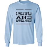 Bible Verse Long Sleeve  Ultra Cotton T-Shirt - "Psalm 119:105" Design 10 (Black Font) - Meditate Healing Christian Store