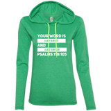 Bible Verse Ladies' Long Sleeve T-Shirt Hoodie - "Psalm 119:105" Design 21 (White Font) - Meditate Healing Christian Store