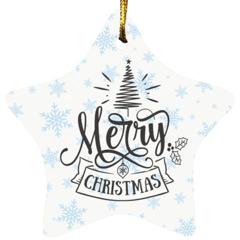 Durable MDF High-Gloss Christmas Ornament: Merry Christmas (Design: Star-Blue Snowflake)