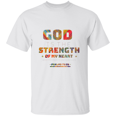 Bible Verse Men 5.3 oz. T-Shirt - "Psalm 73:26" Design 11 - Meditate Healing Christian Store