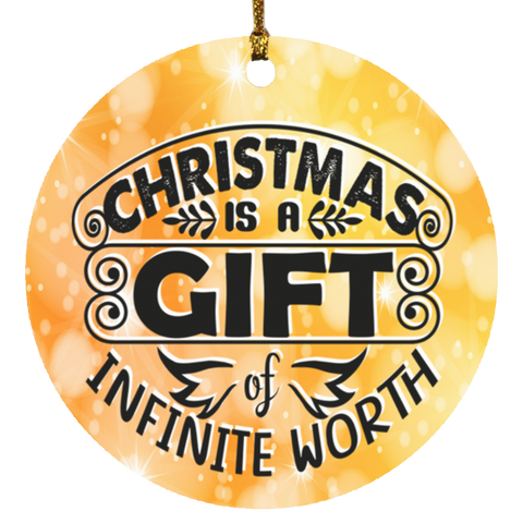 Durable MDF High-Gloss Christmas Ornament: Christmas Is A Gift Of Infinite Worth (Design: Round-Orange)
