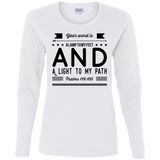 Bible Verse Ladies' Cotton Long Sleeve T-Shirt - "Psalm 119:105" Design 14 (Black Font) - Meditate Healing Christian Store
