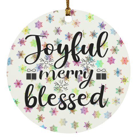 Durable MDF High-Gloss Christmas Ornament: Joyful Merry Blessed (Design: Round-Rainbow Snowflake)