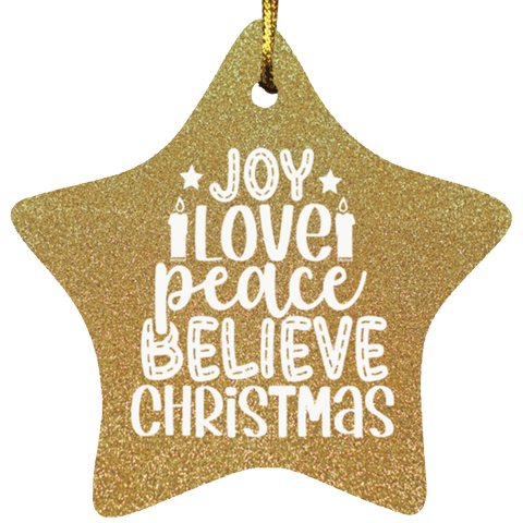 Durable MDF High-Gloss Christmas Ornament: Joy, Love, Peace, Believe, Christmas (Design: Star-Gold)