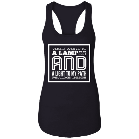 Bible Verse Ladies Ideal Racerback Tank - "Psalm 119:105" Design 12 (White Font) - Meditate Healing Christian Store