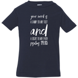 Bible Verse Infant Jersey T-Shirt - "Psalm 119:105" Design 9 (White Font) - Meditate Healing Christian Store
