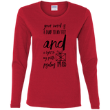 Bible Verse Ladies' Cotton Long Sleeve T-Shirt - "Psalm 119:105" Design 18 (Black Font) - Meditate Healing Christian Store