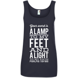 Bible Verse Ladies' 100% Ringspun Cotton Tank Top - "Psalm 119:105" Design 4 (White Font) - Meditate Healing Christian Store