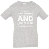 Bible Verse Infant Jersey T-Shirt - "Psalm 119:105" Design 16 (White Font) - Meditate Healing Christian Store