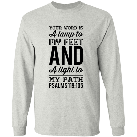 Bible Verse Long Sleeve  Ultra Cotton T-Shirt - "Psalm 119:105" Design 3 (Black Font) - Meditate Healing Christian Store
