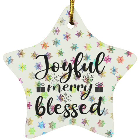 Durable MDF High-Gloss Christmas Ornament: Joyful Merry Blessed (Design: Star-Rainbow Snowflake