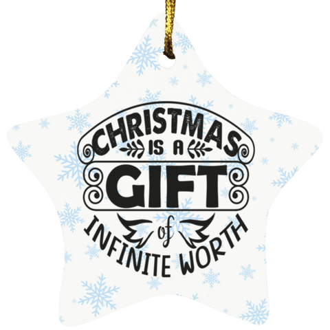 Durable MDF High-Gloss Christmas Ornament: Christmas Is A Gift Of Infinite Worth (Design: Star-Blue Snowflake)