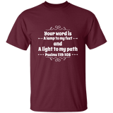 Bible Verse Men 5.3 oz. T-Shirt - "Psalm 119:105" Design 1 (White Font) - Meditate Healing Christian Store