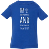 Bible Verse Infant Jersey T-Shirt - "Psalm 119:105" Design 19 (White Font) - Meditate Healing Christian Store