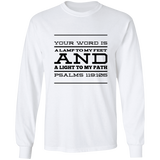 Bible Verse Long Sleeve  Ultra Cotton T-Shirt - "Psalm 119:105" Design 11 (Black Font) - Meditate Healing Christian Store
