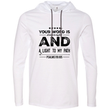 Bible Verse Men Long Sleeve T-Shirt Hoodie - "Psalm 119:105" Design 16 (Black Font) - Meditate Healing Christian Store