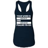 Bible Verse Ladies Ideal Racerback Tank - "Psalm 119:105" Design 20 (White Font) - Meditate Healing Christian Store