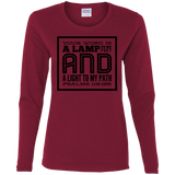 Bible Verse Ladies' Cotton Long Sleeve T-Shirt - "Psalm 119:105" Design 12 (Black Font) - Meditate Healing Christian Store