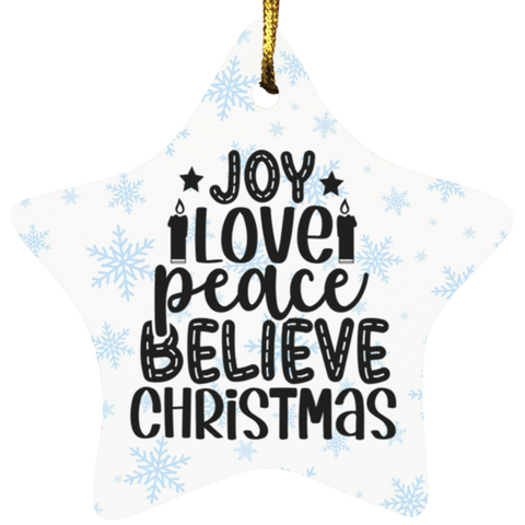 Durable MDF High-Gloss Christmas Ornament: Joy, Love, Peace, Believe, Christmas (Design: Star-Blue Snowflake)