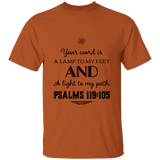 Bible Verse Men 5.3 oz. T-Shirt - "Psalm 119:105" Design 5 (Black Font) - Meditate Healing Christian Store