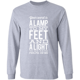 Bible Verse Long Shirt Ultra Cotton T-Shirt - "Psalm 119:105" Design 4 (White Font) - Meditate Healing Christian Store