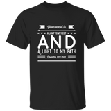 Bible Verse Men 5.3 oz. T-Shirt - "Psalm 119:105" Design 14 (White Font) - Meditate Healing Christian Store