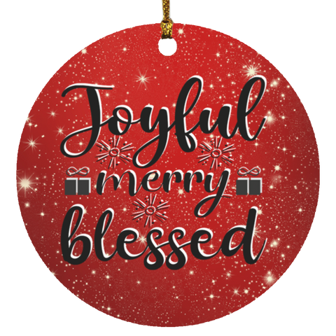 Durable MDF High-Gloss Christmas Ornament: Joyful Merry Blessed (Design: Round-Red)