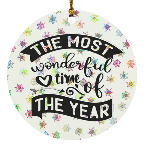 Durable MDF High-Gloss Christmas Ornament: The Most Wonderful Time Of The Year (Design: Round-Rainbow Snowflake)